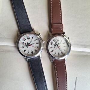Pair of Analog Luminous Woman Wrist Watches with Black and Brown Straps